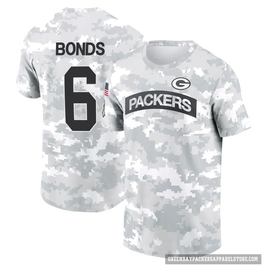 Men's ＃6 Jadakis Bonds Green Bay Packers Camo Arctic 2024 Salute to Service Performance T-Shirt