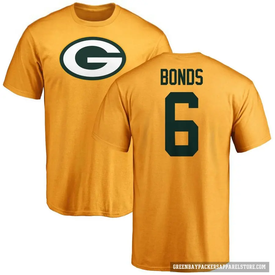 Men's ＃6 Jadakis Bonds Green Bay Packers Gold Logo T-Shirt