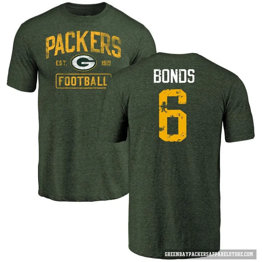 Men's ＃6 Jadakis Bonds Green Bay Packers Green Distressed T-Shirt