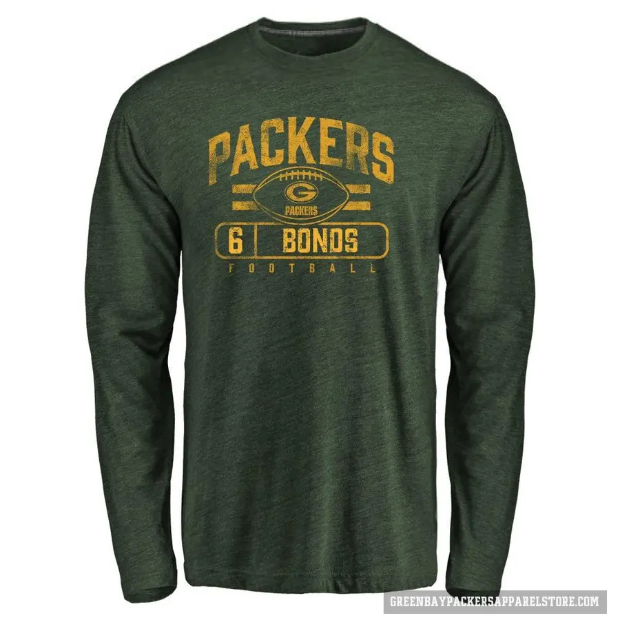 Men's ＃6 Jadakis Bonds Green Bay Packers Green Flanker Long Sleeve T-Shirt