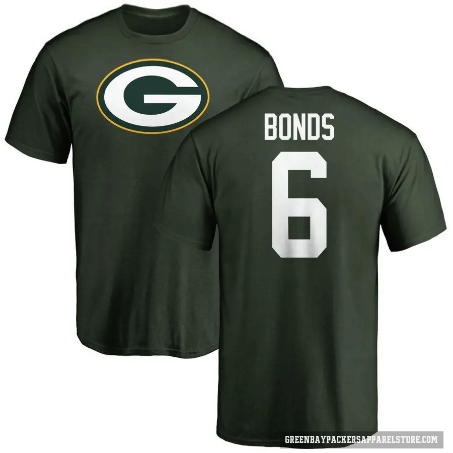 Men's ＃6 Jadakis Bonds Green Bay Packers Green Logo T-Shirt