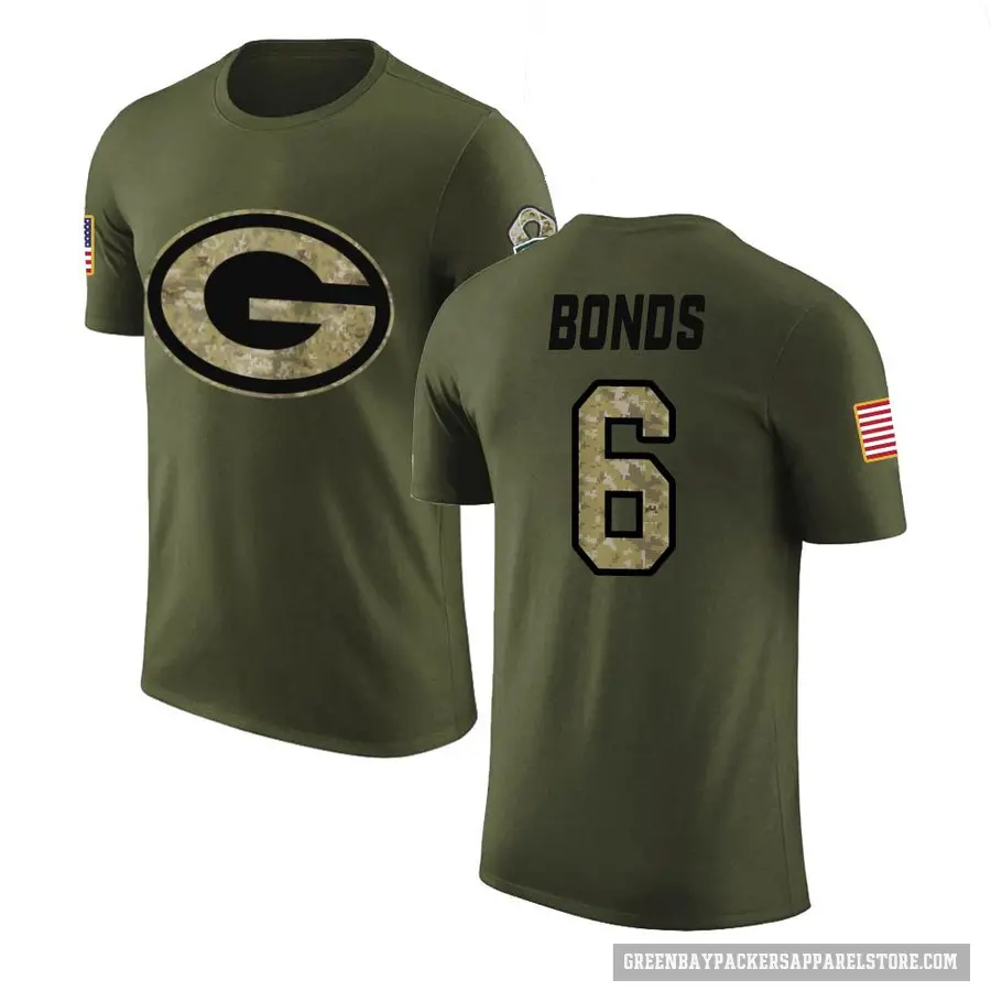 Men's ＃6 Jadakis Bonds Green Bay Packers Olive Salute to Service T-Shirt