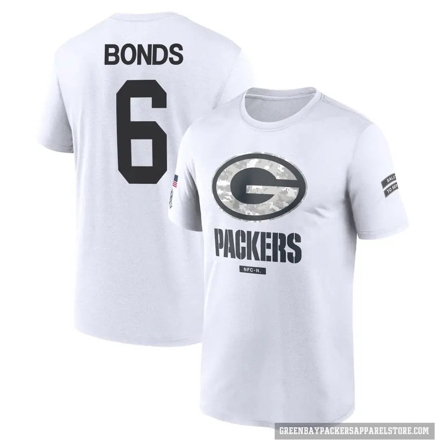 Men's ＃6 Jadakis Bonds Green Bay Packers White 2024 Salute to Service Performance T-Shirt