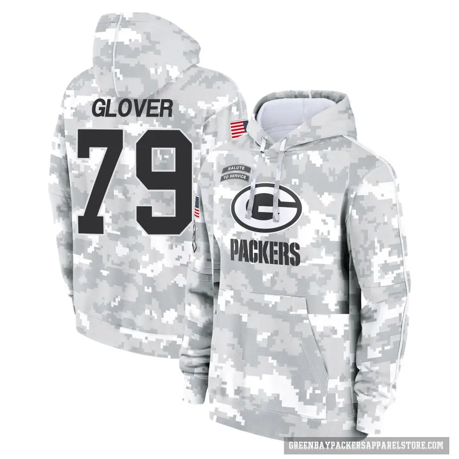 Men's ＃79 Travis Glover Green Bay Packers Arctic Camo 2024 Salute to Service Club Fleece Pullover Hoodie