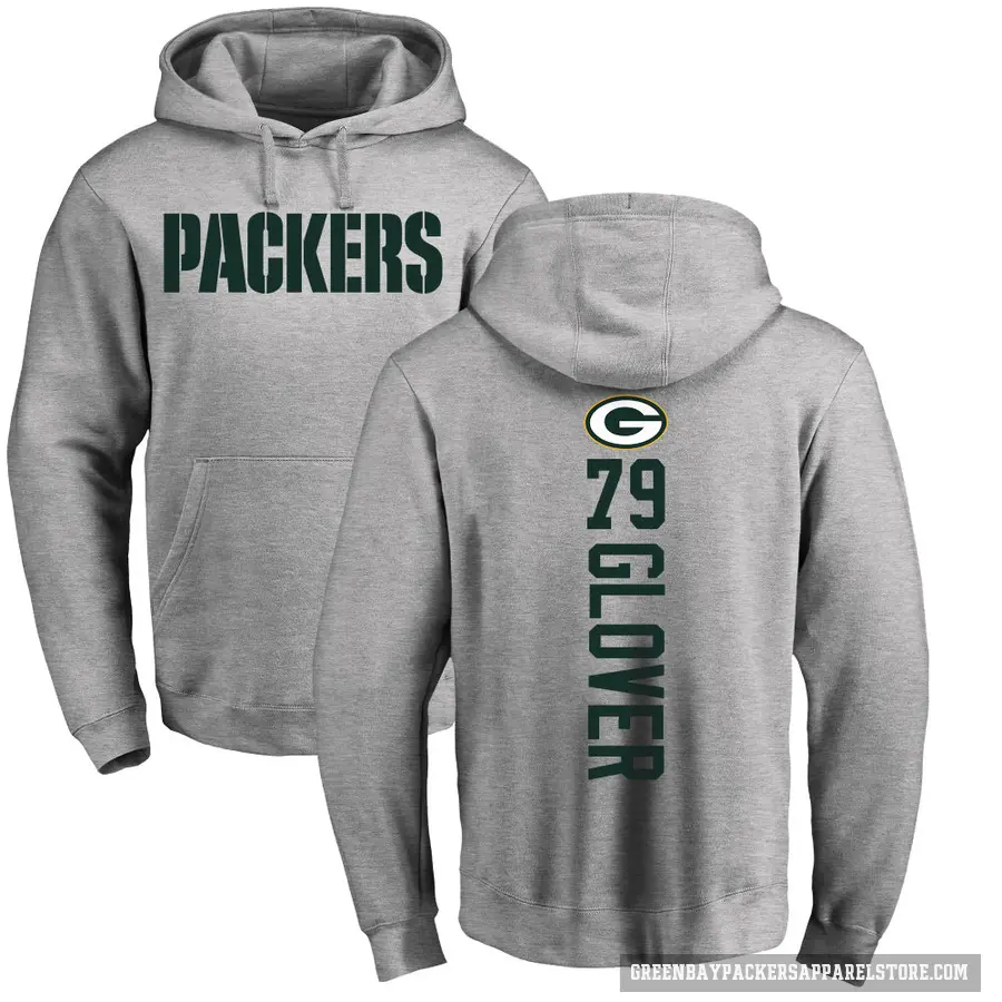 Men's ＃79 Travis Glover Green Bay Packers Pro Line Ash Backer Pullover Hoodie