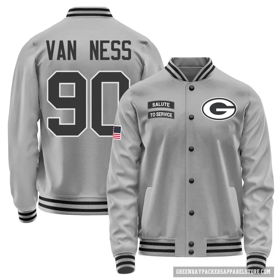 Men's ＃90 Lukas Van Ness Green Bay Packers Gray Salute to Service Performance Jacket