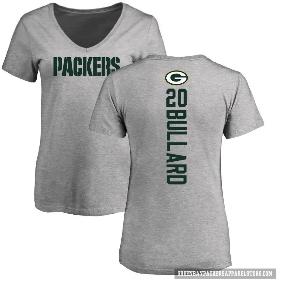 Women's ＃20 Javon Bullard Green Bay Packers Ash Backer V-Neck T-Shirt