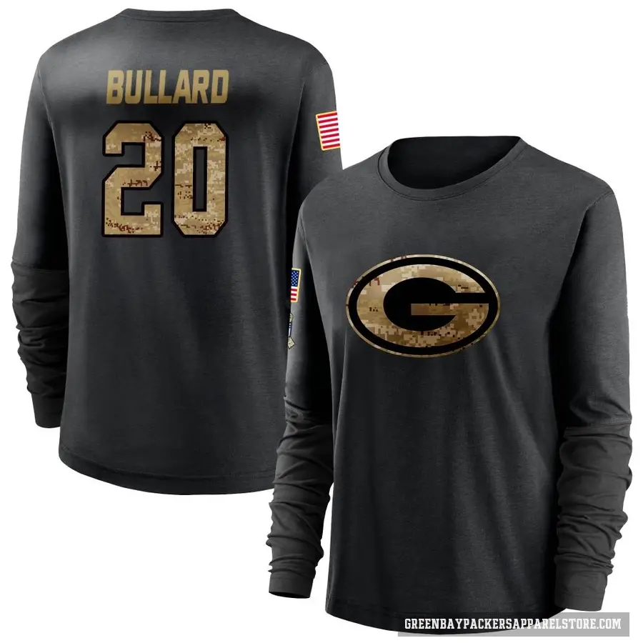 Women's ＃20 Javon Bullard Green Bay Packers Black 2020 Salute To Service Sideline Performance Long Sleeve T-Shirt