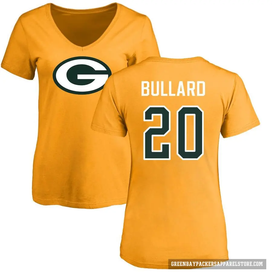 Women's ＃20 Javon Bullard Green Bay Packers Gold Logo Slim Fit T-Shirt