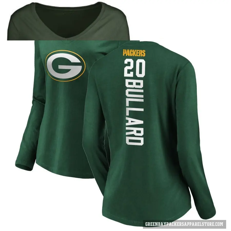 Women's ＃20 Javon Bullard Green Bay Packers Green Backer Slim Fit Long Sleeve T-Shirt