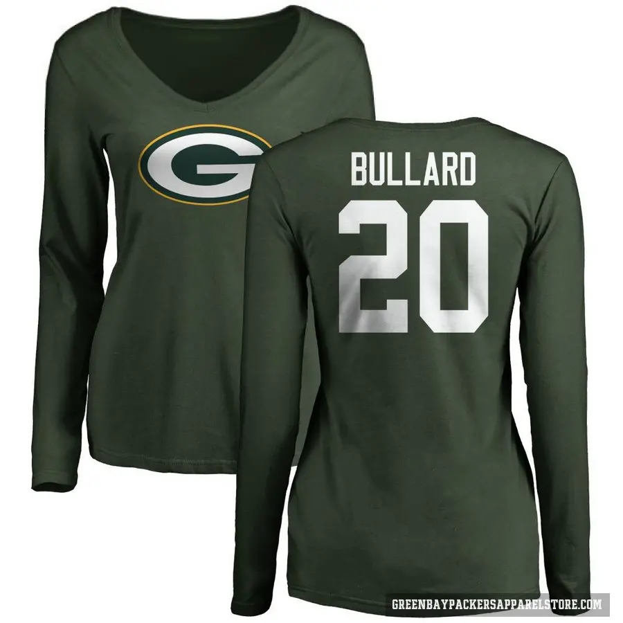 Women's ＃20 Javon Bullard Green Bay Packers Green Logo Slim Fit Long Sleeve T-Shirt