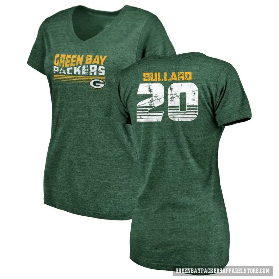 Women's ＃20 Javon Bullard Green Bay Packers Green Retro V-Neck T-Shirt