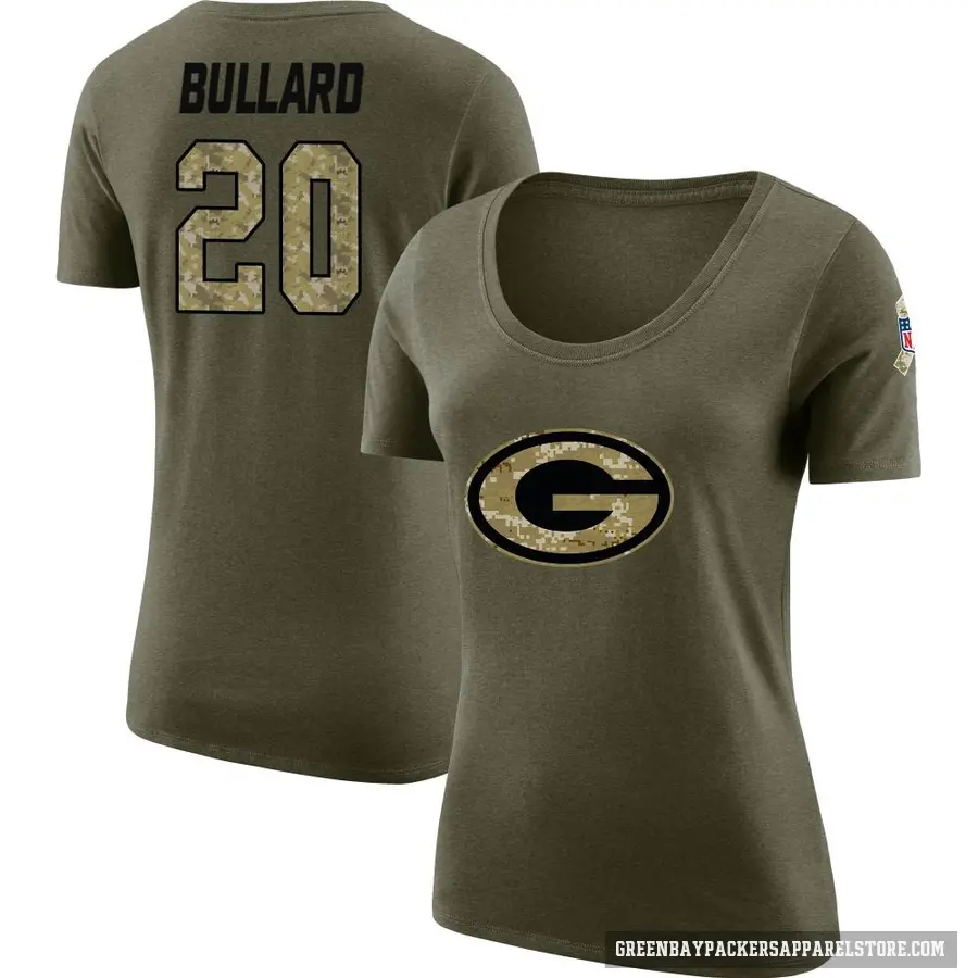 Women's ＃20 Javon Bullard Green Bay Packers Olive Salute to Service Scoop Neck T-Shirt