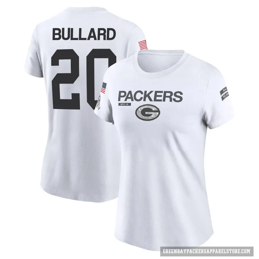 Women's ＃20 Javon Bullard Green Bay Packers White 2024 Salute to Service Performance T-Shirt