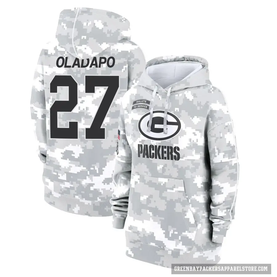 Women's ＃27 Kitan Oladapo Green Bay Packers Arctic Camo 2024 Salute to Service Club Fleece Pullover Hoodie