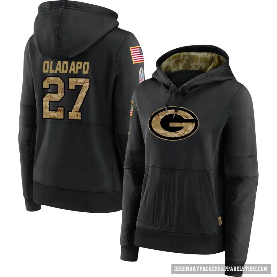 Women's ＃27 Kitan Oladapo Green Bay Packers Black 2020 Salute to Service Sideline Performance Pullover Hoodie