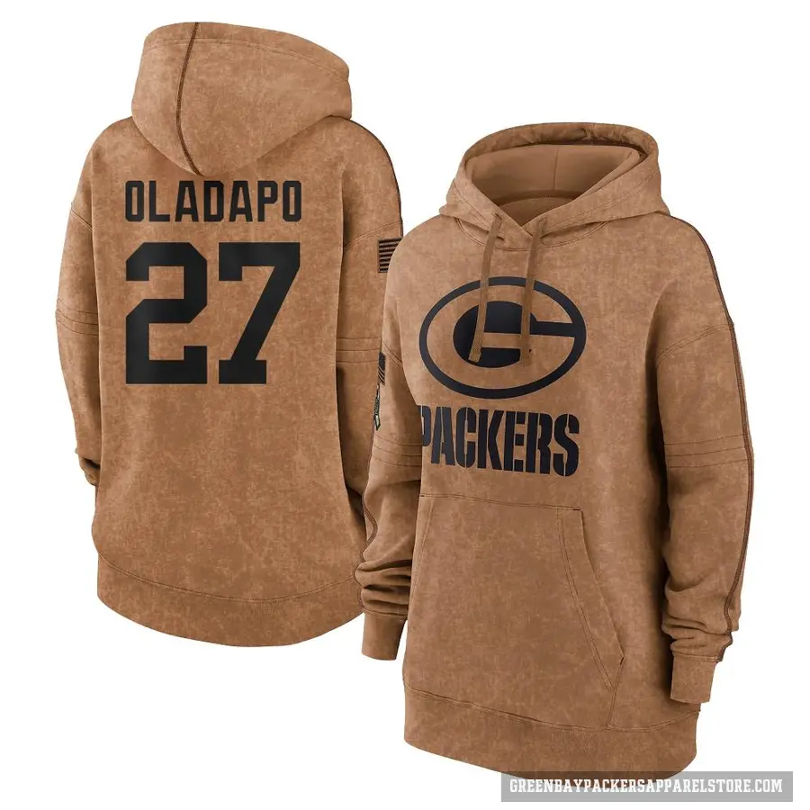 Women's ＃27 Kitan Oladapo Green Bay Packers Brown 2023 Salute To Service Pullover Hoodie