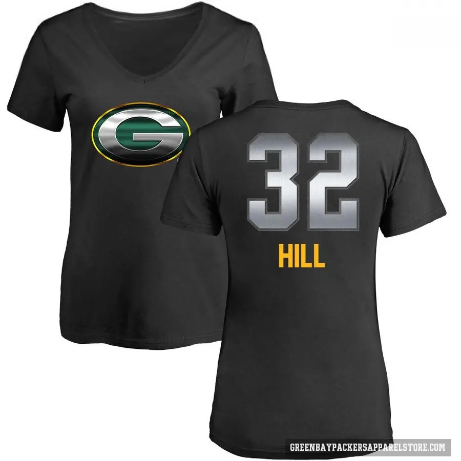 Women's ＃32 Kylin Hill Green Bay Packers Black Midnight Mascot T-Shirt