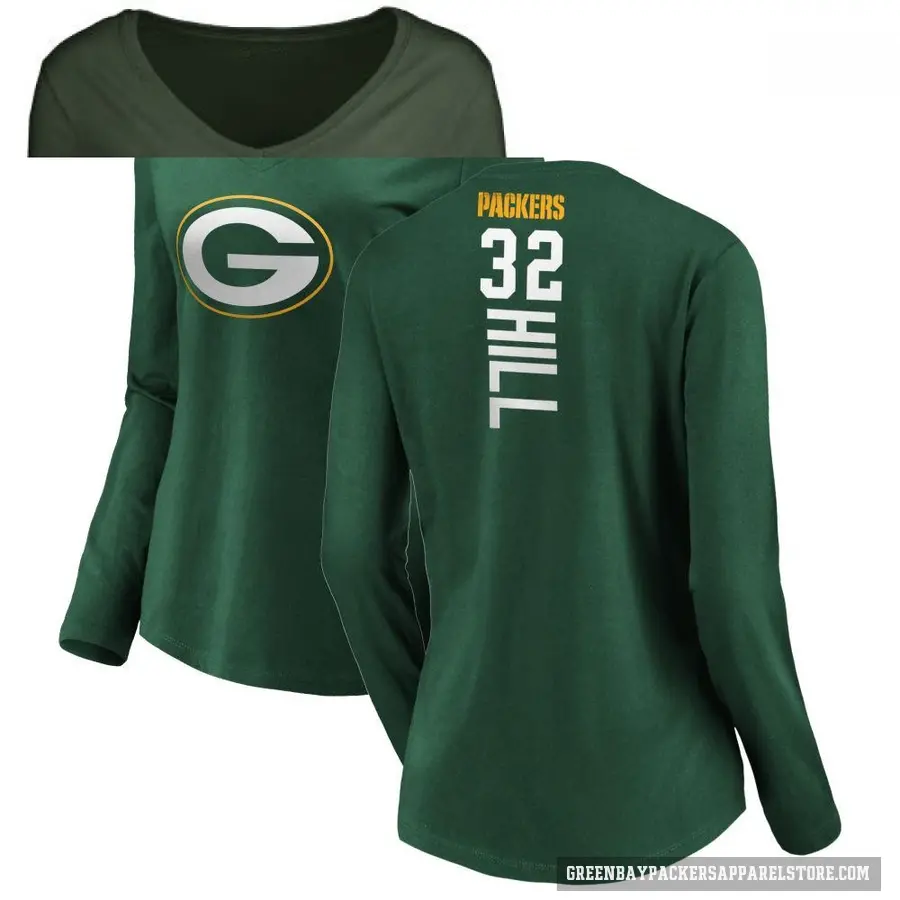 Women's ＃32 Kylin Hill Green Bay Packers Green Backer Slim Fit Long Sleeve T-Shirt