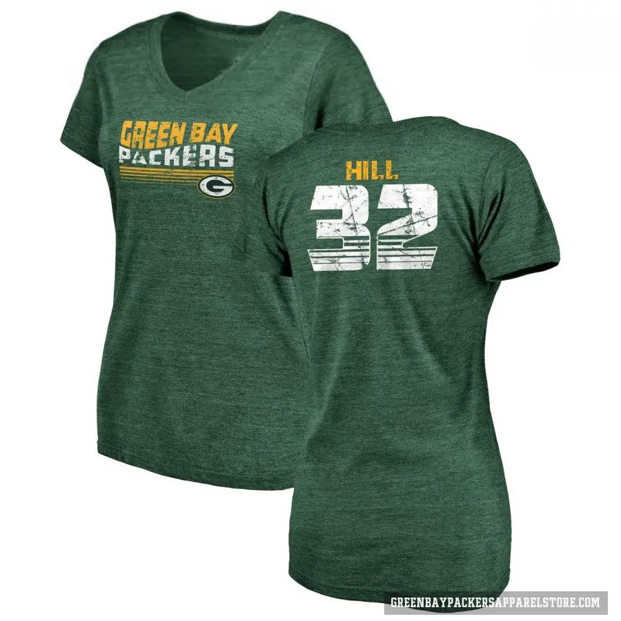 Women's ＃32 Kylin Hill Green Bay Packers Green Retro V-Neck T-Shirt