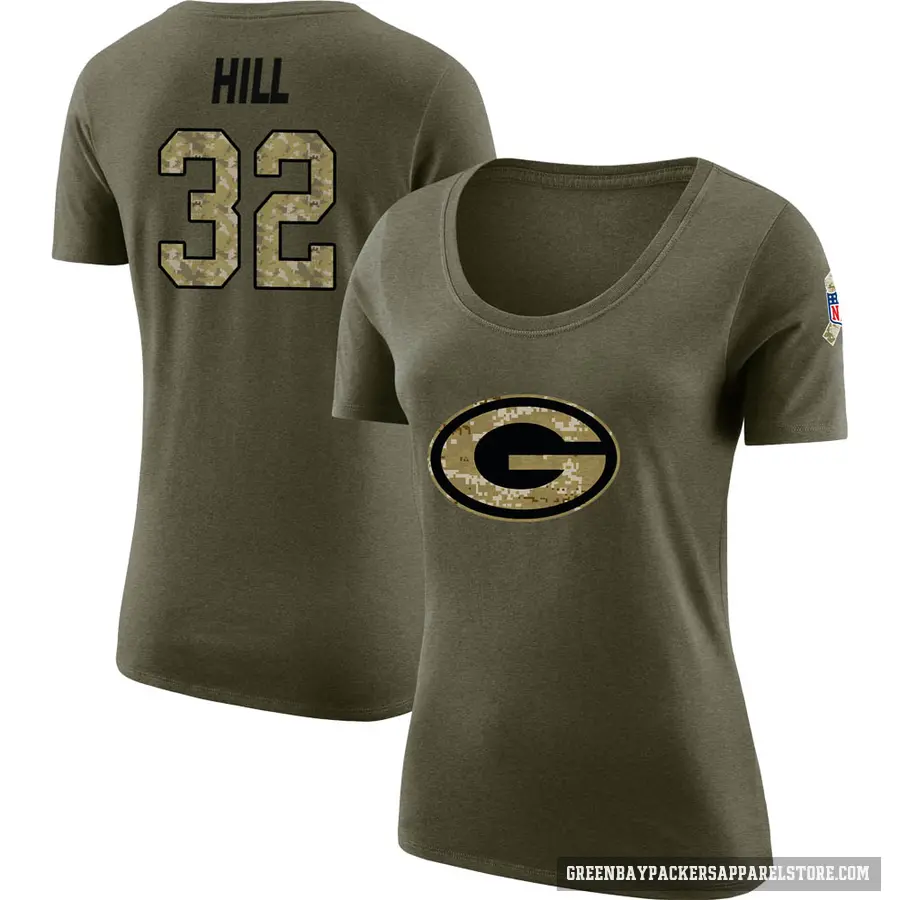 Women's ＃32 Kylin Hill Green Bay Packers Olive Salute to Service Scoop Neck T-Shirt