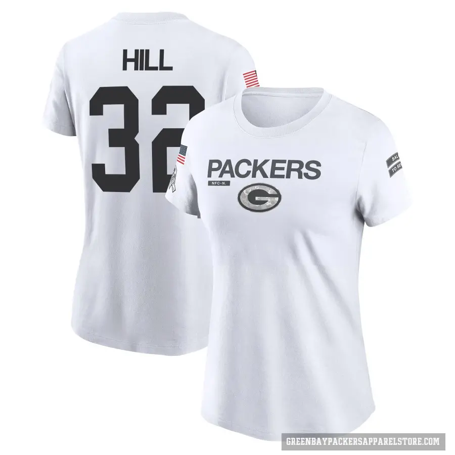 Women's ＃32 Kylin Hill Green Bay Packers White 2024 Salute to Service Performance T-Shirt