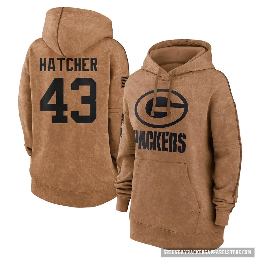 Women's ＃43 Broughton Hatcher Green Bay Packers Brown 2023 Salute To Service Pullover Hoodie