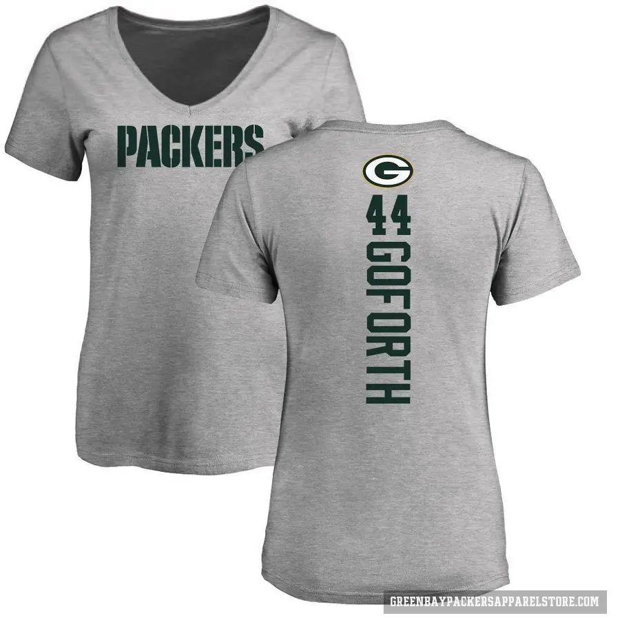 Women's ＃44 Ralen Goforth Green Bay Packers Ash Backer V-Neck T-Shirt