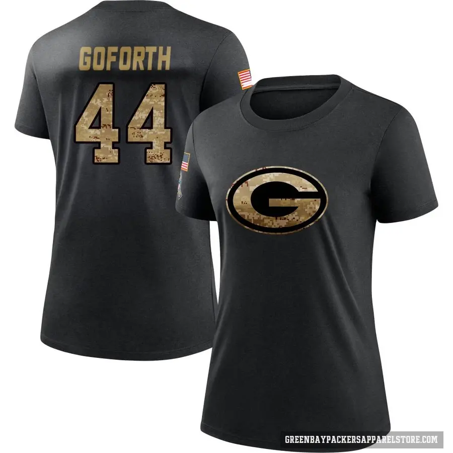 Women's ＃44 Ralen Goforth Green Bay Packers Black 2020 Salute To Service Performance T-Shirt