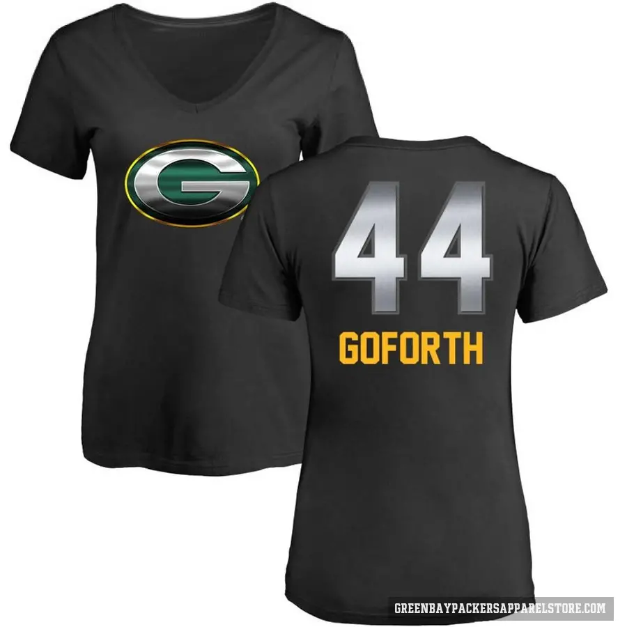 Women's ＃44 Ralen Goforth Green Bay Packers Black Midnight Mascot T-Shirt