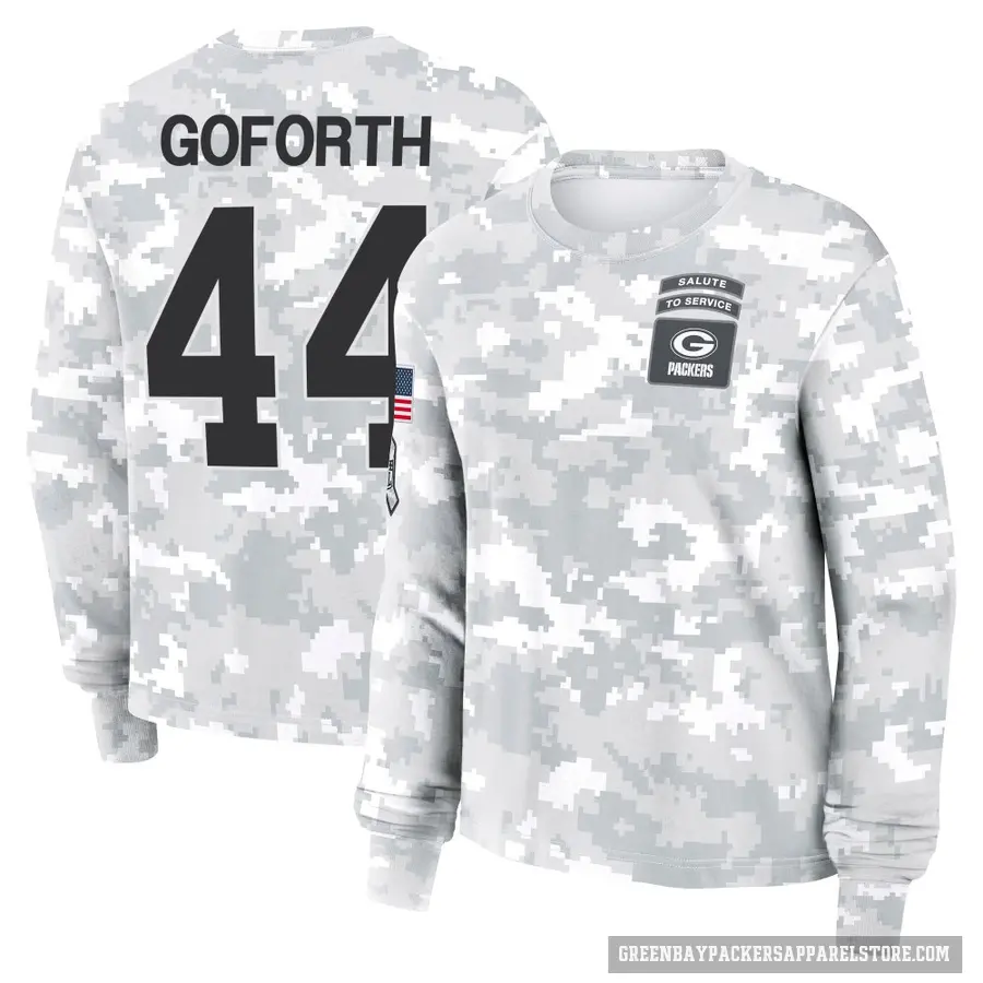 Women's ＃44 Ralen Goforth Green Bay Packers Camo Arctic 2024 Salute to Service Long Sleeve T-Shirt