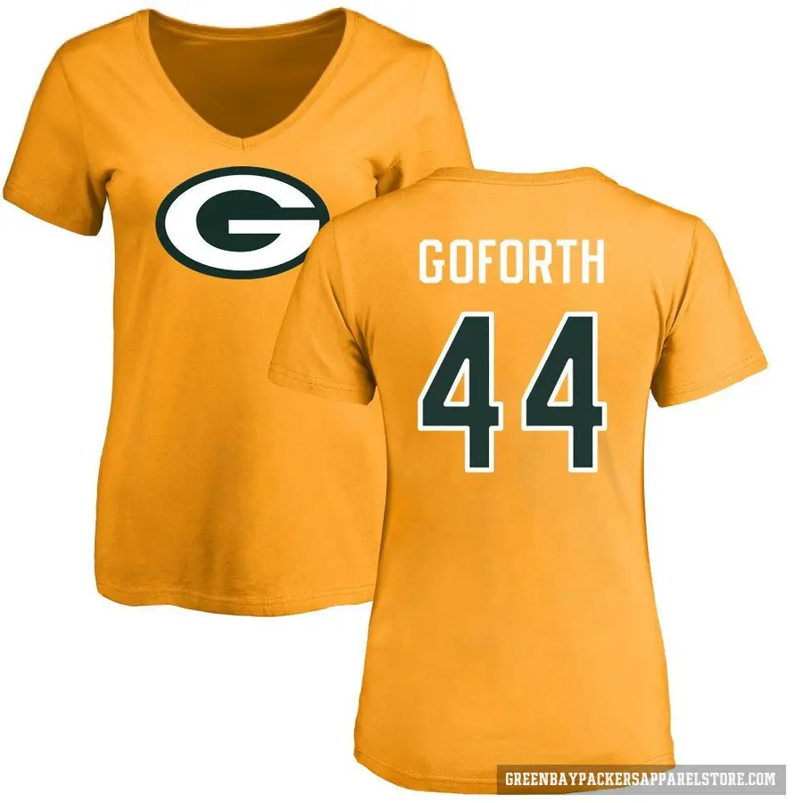 Women's ＃44 Ralen Goforth Green Bay Packers Gold Logo Slim Fit T-Shirt