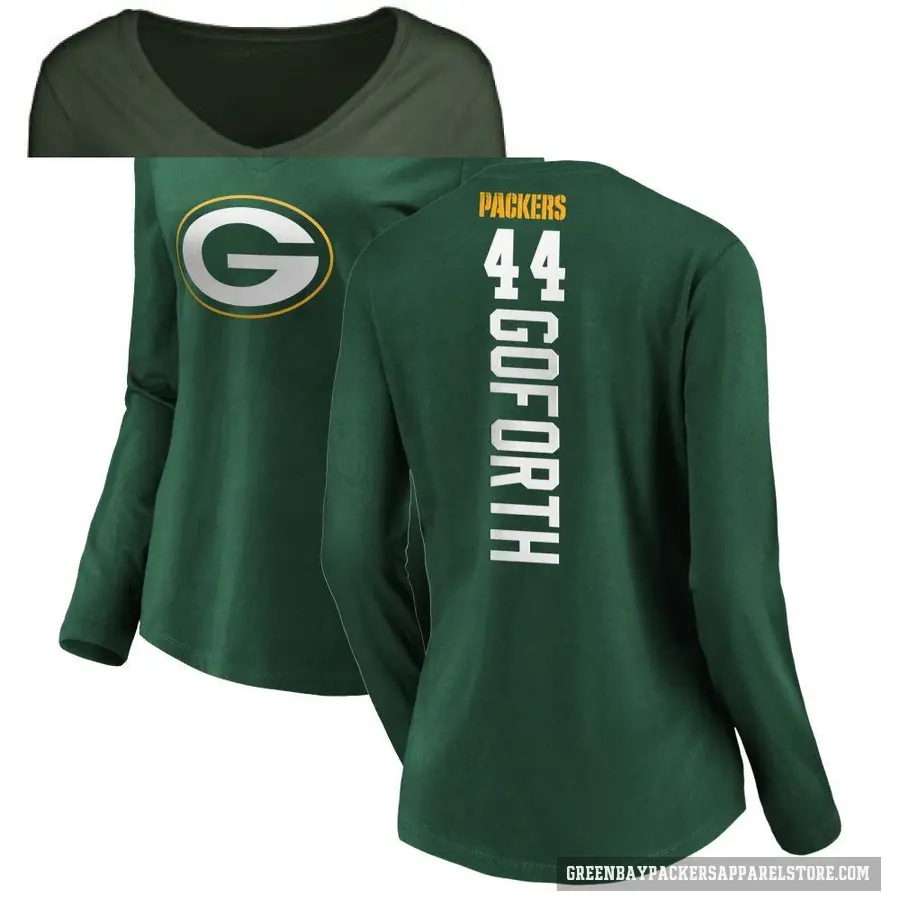 Women's ＃44 Ralen Goforth Green Bay Packers Green Backer Slim Fit Long Sleeve T-Shirt