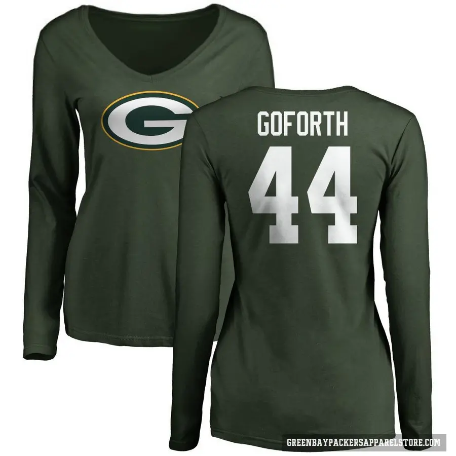 Women's ＃44 Ralen Goforth Green Bay Packers Green Logo Slim Fit Long Sleeve T-Shirt