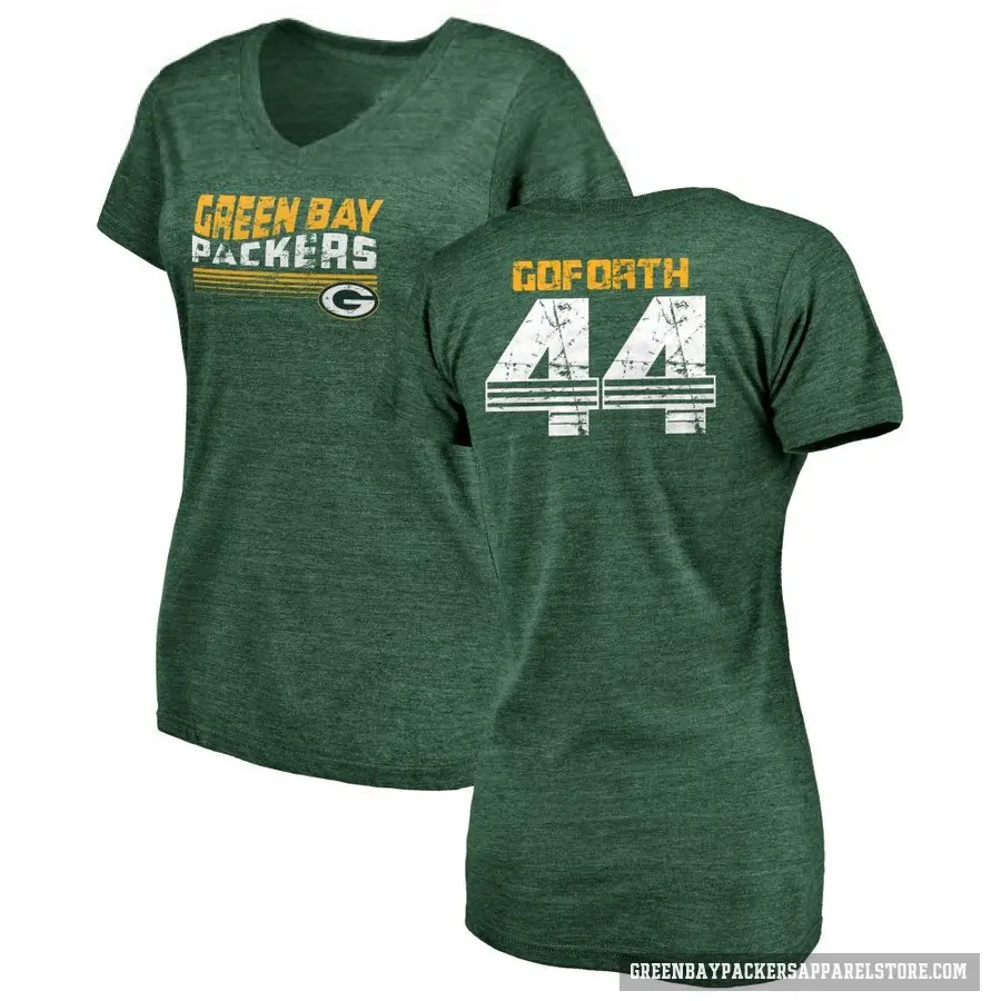 Women's ＃44 Ralen Goforth Green Bay Packers Green Retro V-Neck T-Shirt