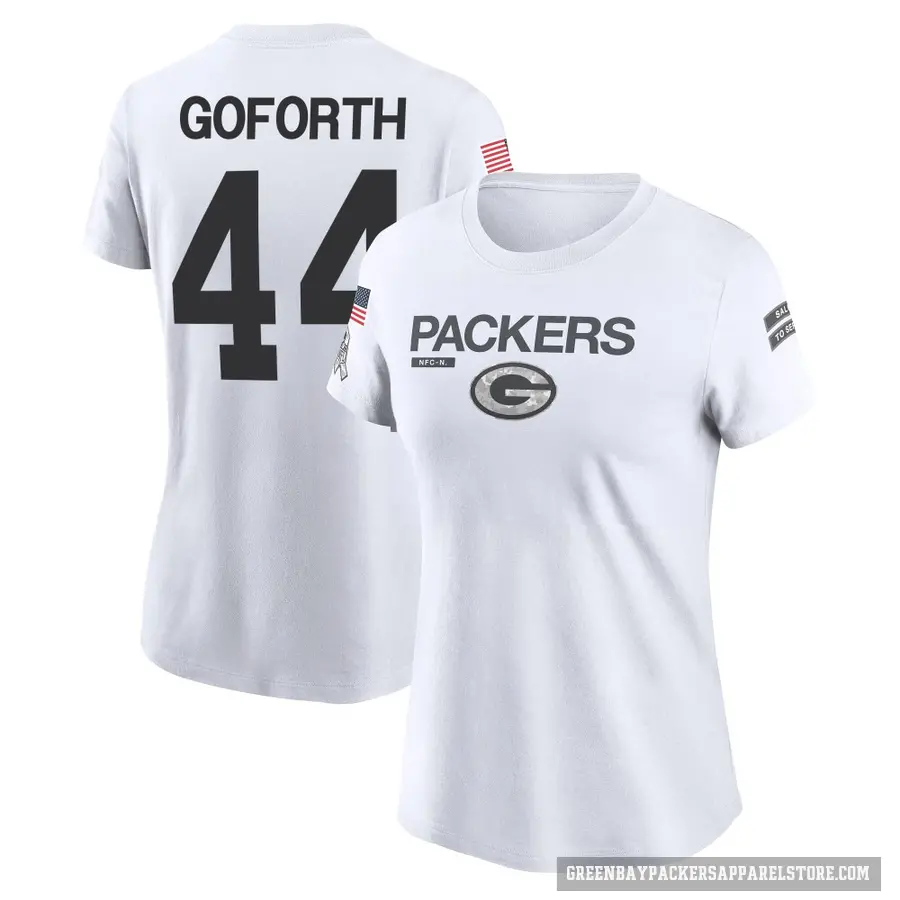 Women's ＃44 Ralen Goforth Green Bay Packers White 2024 Salute to Service Performance T-Shirt