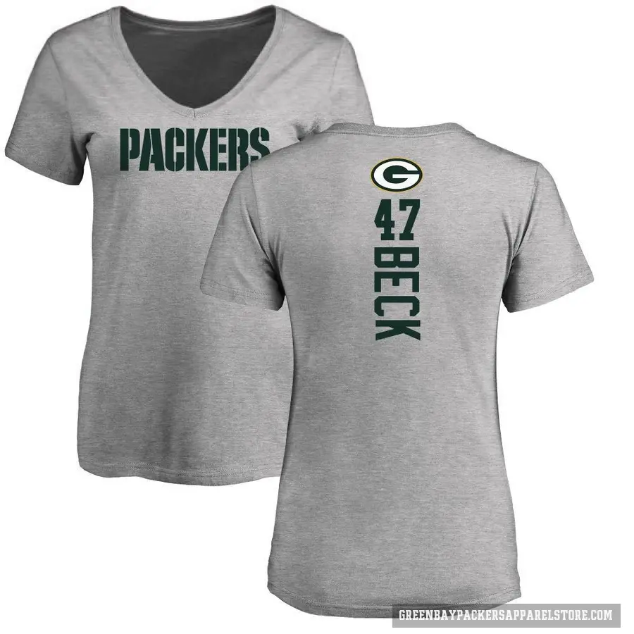 Women's ＃47 Andrew Beck Green Bay Packers Ash Backer V-Neck T-Shirt