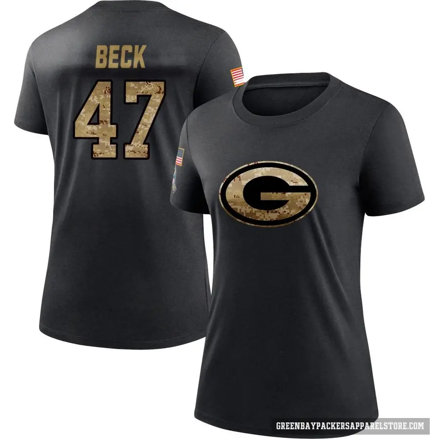 Women's ＃47 Andrew Beck Green Bay Packers Black 2020 Salute To Service Performance T-Shirt