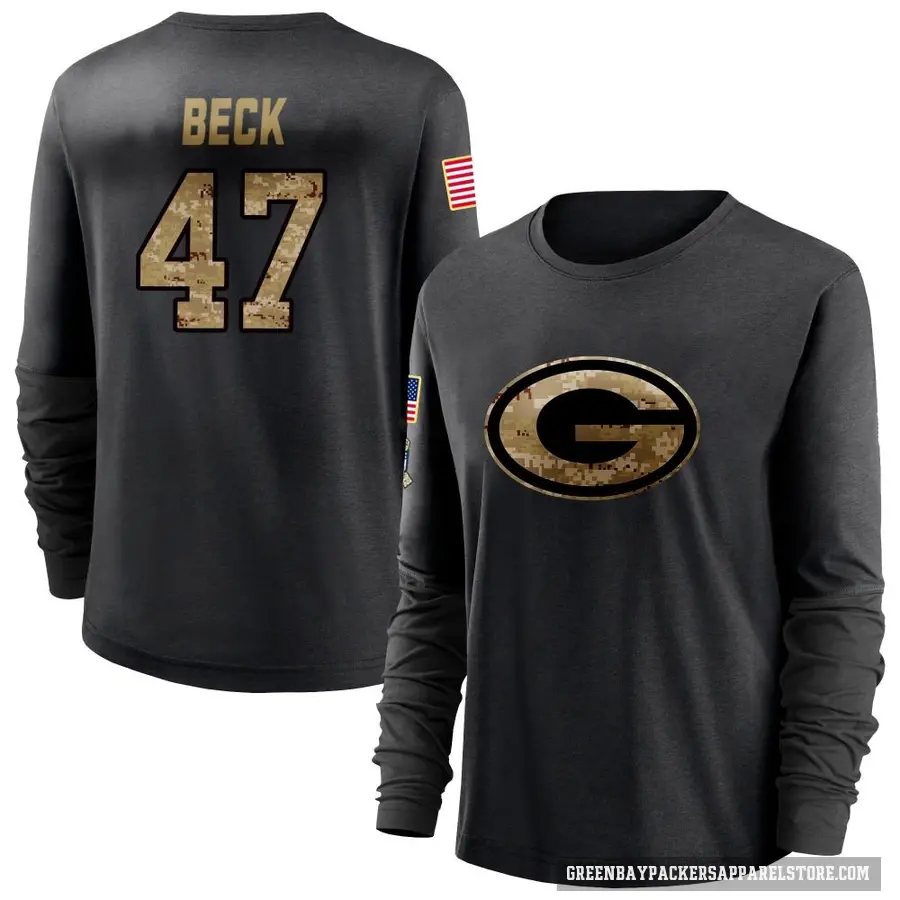 Women's ＃47 Andrew Beck Green Bay Packers Black 2020 Salute To Service Sideline Performance Long Sleeve T-Shirt