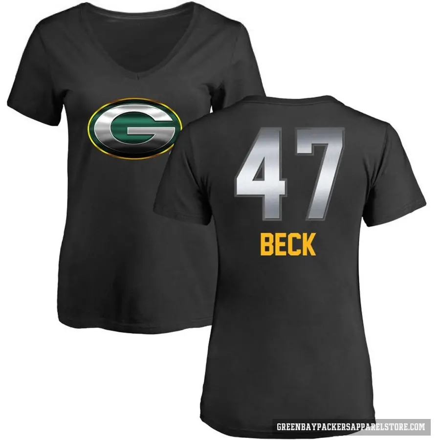 Women's ＃47 Andrew Beck Green Bay Packers Black Midnight Mascot T-Shirt