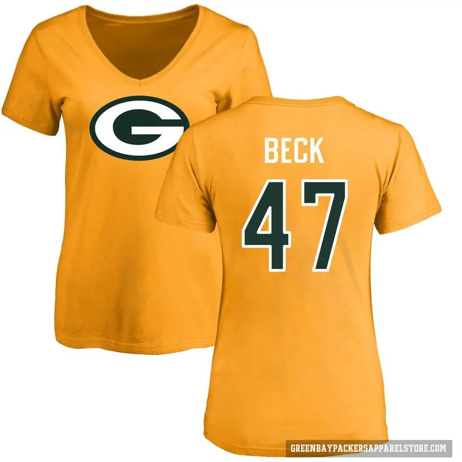 Women's ＃47 Andrew Beck Green Bay Packers Gold Logo Slim Fit T-Shirt