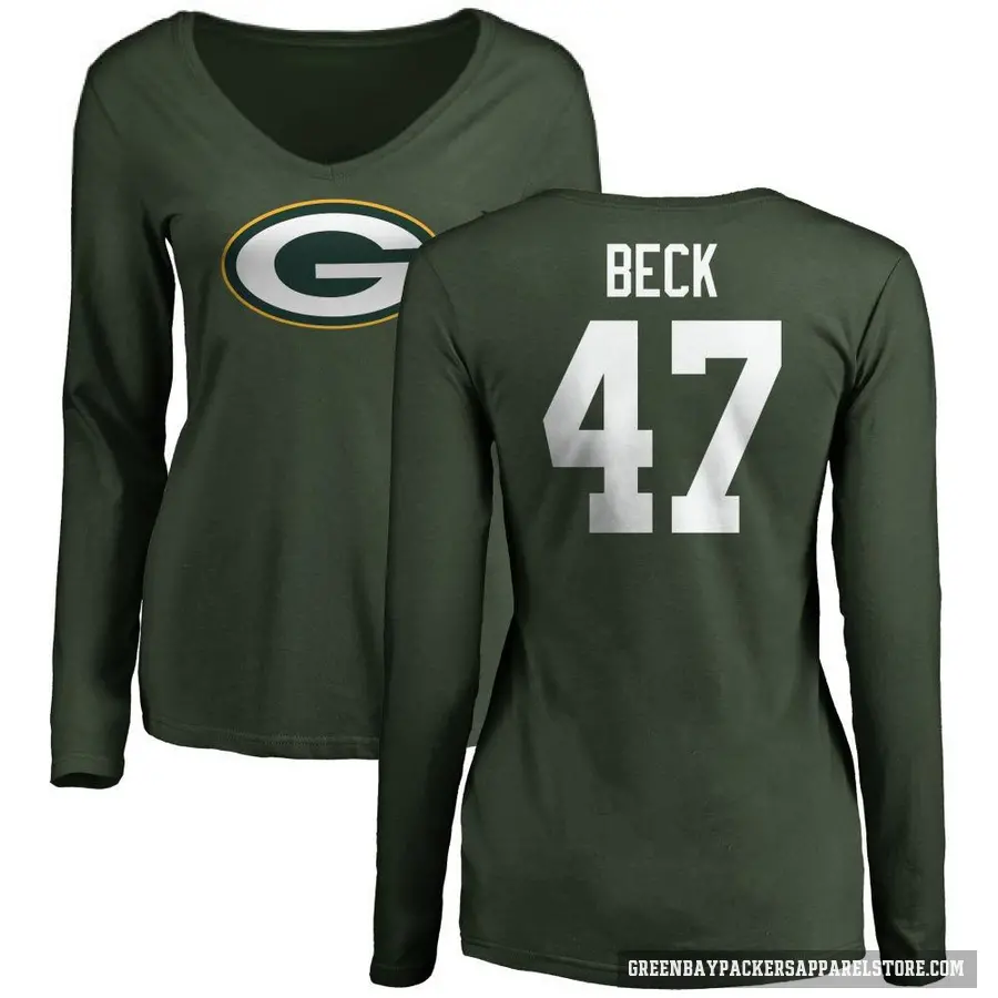 Women's ＃47 Andrew Beck Green Bay Packers Green Logo Slim Fit Long Sleeve T-Shirt