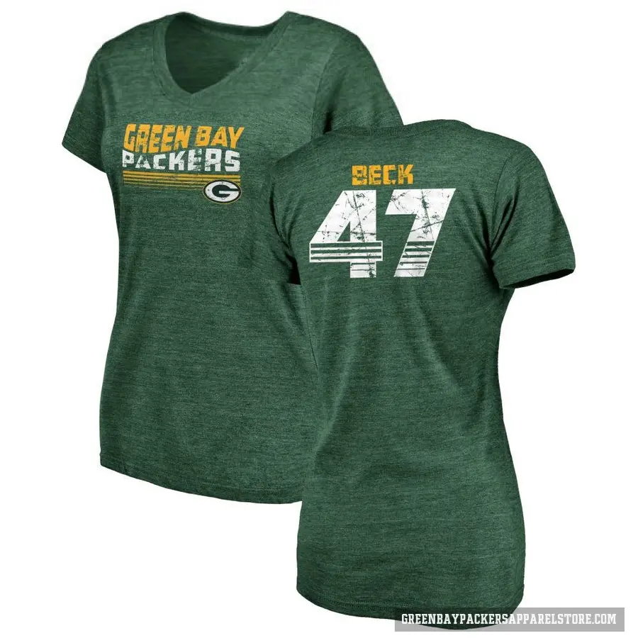 Women's ＃47 Andrew Beck Green Bay Packers Green Retro V-Neck T-Shirt