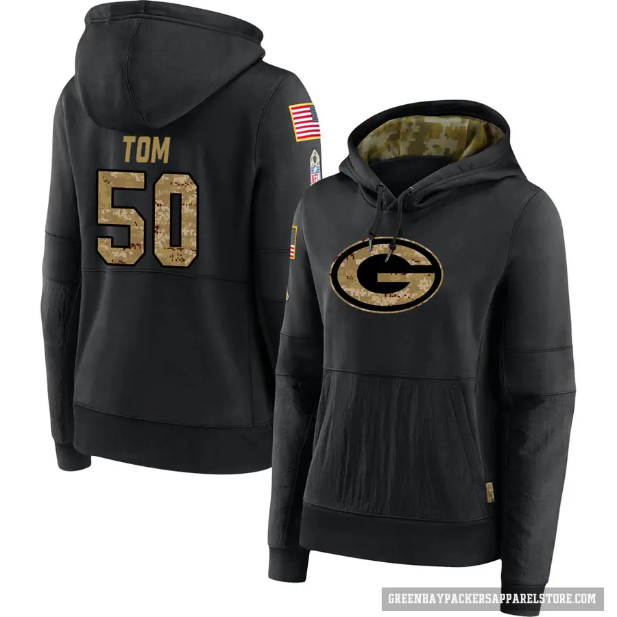 Women's ＃50 Zach Tom Green Bay Packers Black 2020 Salute to Service Sideline Performance Pullover Hoodie