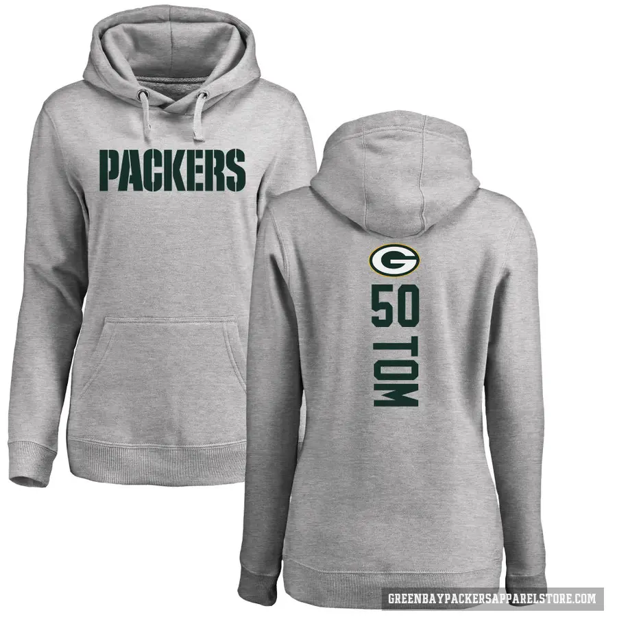 Women's ＃50 Zach Tom Green Bay Packers Pro Line Ash Backer Pullover Hoodie