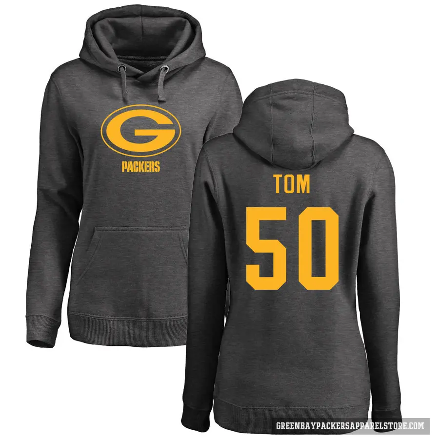 Women's ＃50 Zach Tom Green Bay Packers Pro Line by Branded Ash One Color Pullover Hoodie