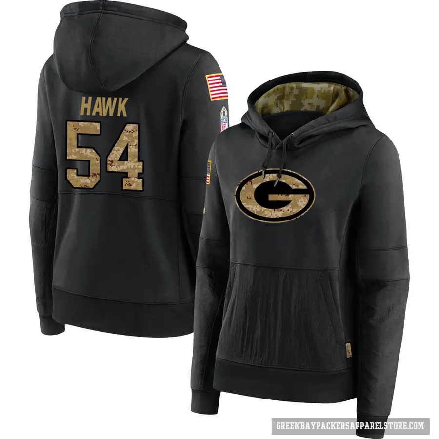 Women's ＃54 A.J. Hawk Green Bay Packers Black 2020 Salute to Service Sideline Performance Pullover Hoodie