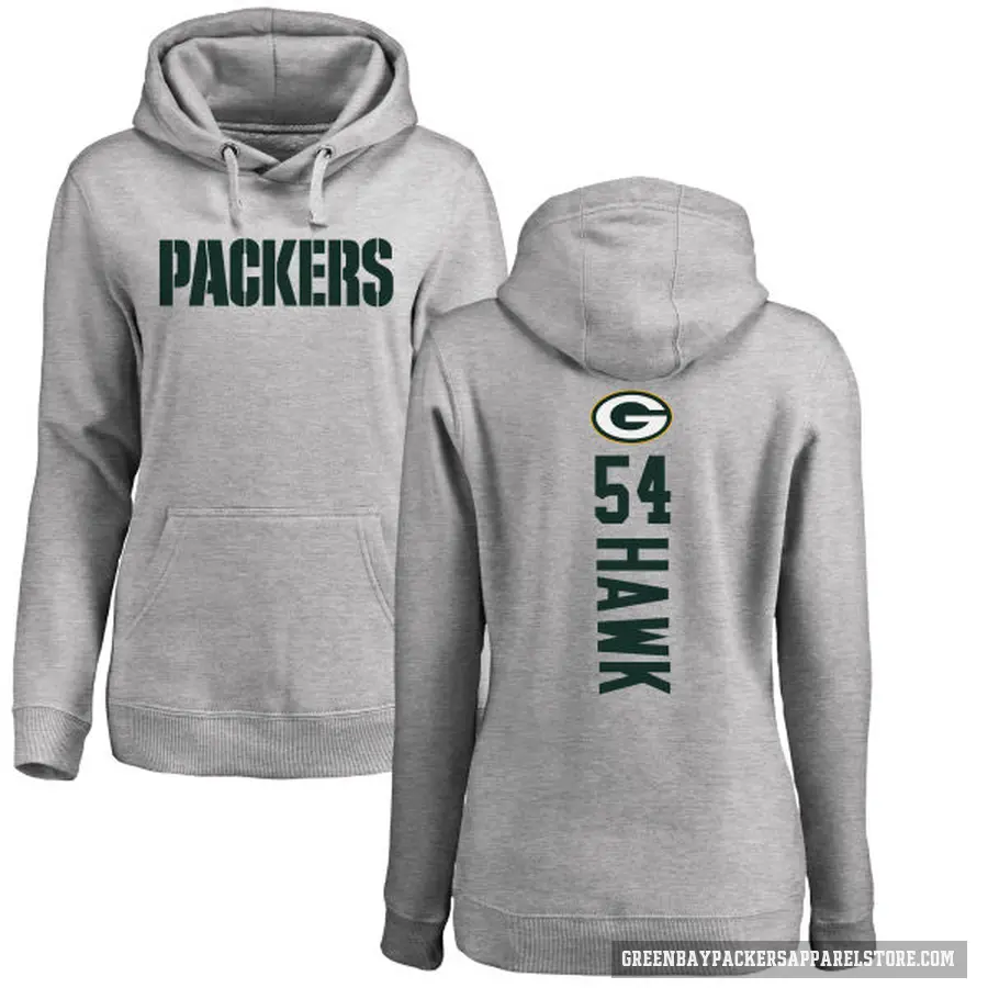 Women's ＃54 A.J. Hawk Green Bay Packers Pro Line Ash Backer Pullover Hoodie