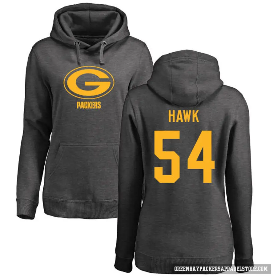 Women's ＃54 A.J. Hawk Green Bay Packers Pro Line by Branded Ash One Color Pullover Hoodie