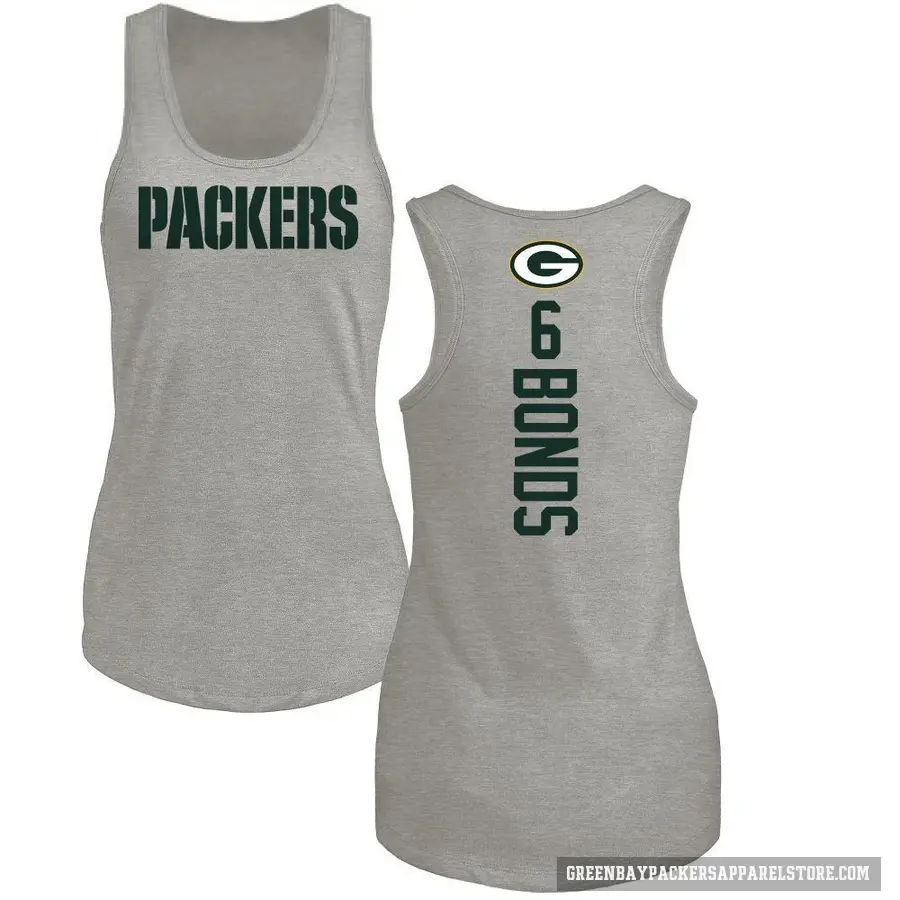 Women's ＃6 Jadakis Bonds Green Bay Packers Ash Backer Tank Top